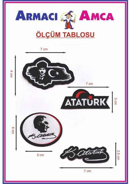 Armacı Amca Ütü Ile Yapışan 4 Adet Örme Kumaş Arma Yırtık Kapatıcı Pratik Yama Tekstil Patch Türkiye Vatan Şanlı Bayrak Gazi Mustafa Kemal Atatürk