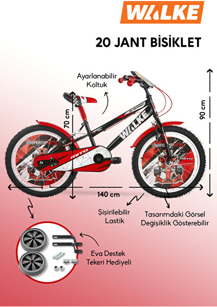 Mito 20 Jant Çocuk Bisikleti Kırmızı Eva Destek Teker Hediyeli