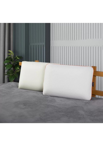Tekno Trust 650 + gr Visco Ortopedik Medikal Boyun Fıtığı Tombul Yastık (40 x 60) Pamuklu Visko 40 x 60 Beyaz