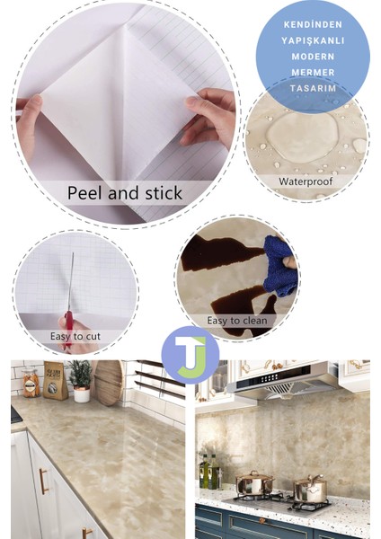 Kendinden Yapışkanlı Mermer Desen Folyo Mutfak Banyo Tezgah Duvar Masa Kaplama 60CMX100CM