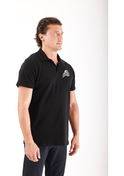 %100 Pamuk Polo Yaka T-Shirt Siyah Renk