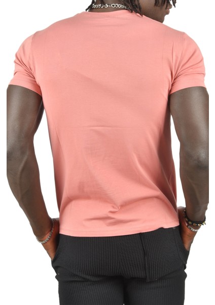 Gülkurusu Erkek/Unisex Slim Fit Dar Kesim Bisiklet Yaka Pamuklu Likralı Basic Tişört 1801131