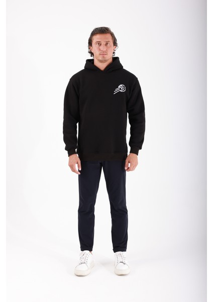 Erkek Siyah Unisex Sweatshirt Kapüşonlu %100 Pamuk