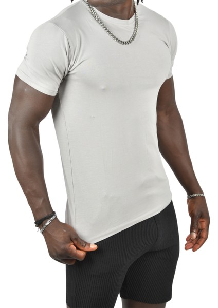 Taş Erkek/Unisex Slim Fit Dar Kesim Bisiklet Yaka Pamuklu Likralı Basic Tişört 1801131 fırsatları