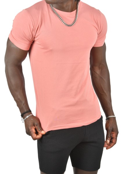 Gülkurusu Erkek/Unisex Slim Fit Dar Kesim Bisiklet Yaka Pamuklu Likralı Basic Tişört 1801131 fırsatları