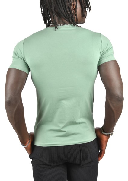 Yeşil Erkek/Unisex Slim Fit Dar Kesim Bisiklet Yaka Pamuklu Likralı Basic Tişört 1801131 indirimleri