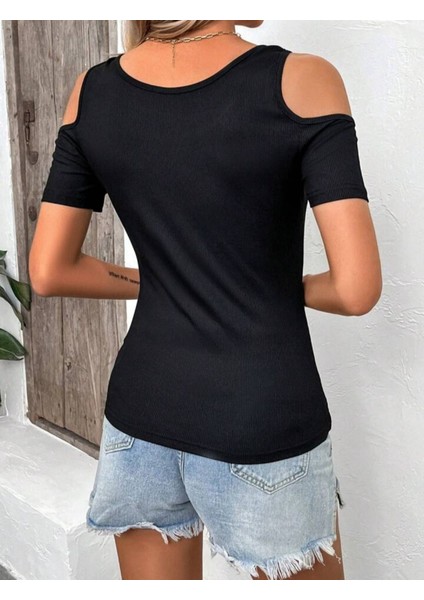 Kadın Kısa Kollu Askı Halka Detay Omuz Dekolteli Kaşkorse Bluz fırsatları