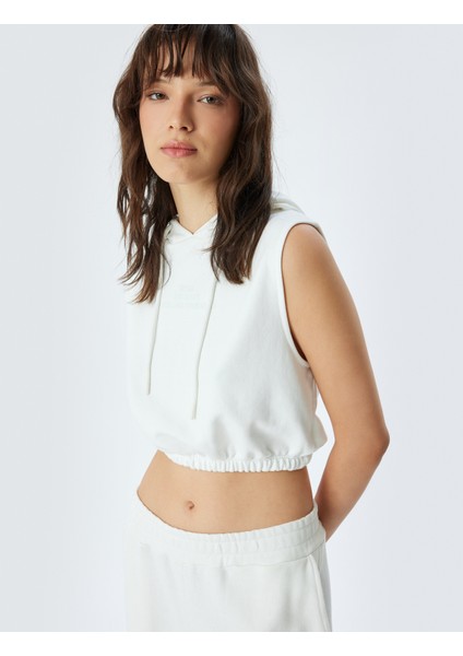 Kolsuz Crop Kapşonlu Sweatshirt Üç Iplik Şardonsuz
