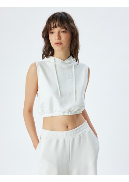 Kolsuz Crop Kapşonlu Sweatshirt Üç Iplik Şardonsuz