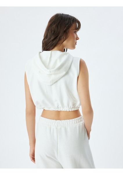 Kolsuz Crop Kapşonlu Sweatshirt Üç Iplik Şardonsuz