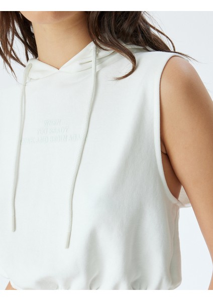 Kolsuz Crop Kapşonlu Sweatshirt Üç Iplik Şardonsuz