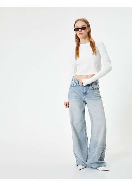 Crop Triko Kazak Bisiklet Yaka Slim Fit Uzun Kollu fiyatları