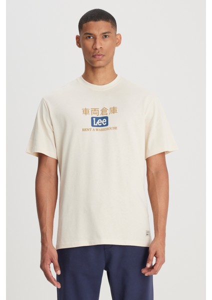 Loose Fit Rahat Kesim Bisiklet Yaka %100 Pamuk Ekru Tişört