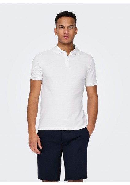 Düz Beyaz Erkek Polo T-Shirt Onstray Slım Ss Polo