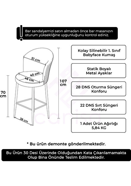 Concept Fora Serisi Mutfak  Bar Sandalyesi  Babyface Kumaş Siyah Metal Ayak 1 Adet Sandalye