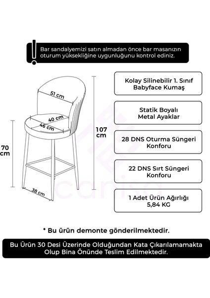 Concept Fora Serisi Mutfak  Bar Sandalyesi  Babyface Kumaş Siyah Metal Ayak 1 Adet Sandalye