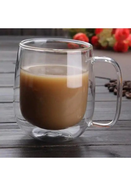 Çift Cidarlı Borosilikat Cam Nescafe,latte,filtre Kahve,süt,bitki Çayı Kupası 350 ml 2 ADET-2768