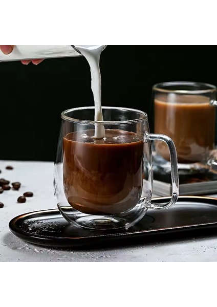 Çift Cidarlı Borosilikat Cam Nescafe,latte,filtre Kahve,süt,bitki Çayı Kupası 350 ml 2 ADET-2768