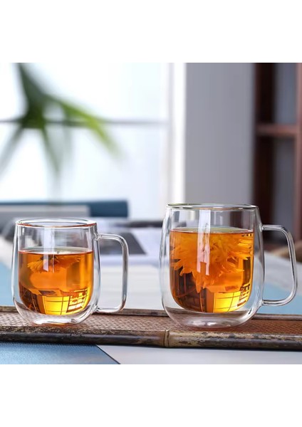 Çift Cidarlı Borosilikat Cam Nescafe,latte,filtre Kahve,süt,bitki Çayı Kupası 350 ml 2 ADET-2768
