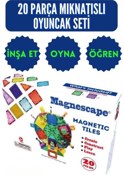 Magnespace Magnetic Tiles 3 Boyutlu Mıknatıslı Yapı Oyuncak Seti 20 Parça