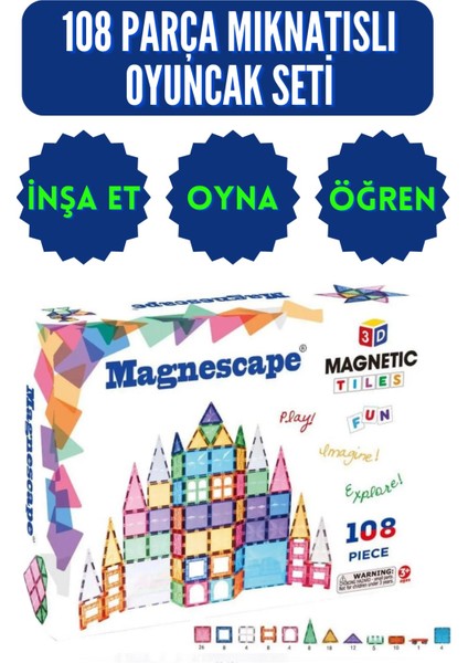Magnespace Magnetic Tiles 3 Boyutlu Mıknatıslı Yapı Oyuncak Seti 108 Parça