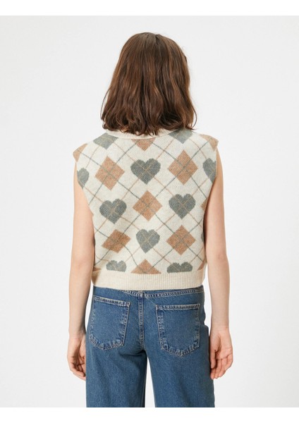 Triko Süveter V Yaka Jakarlı Kolsuz fiyatları