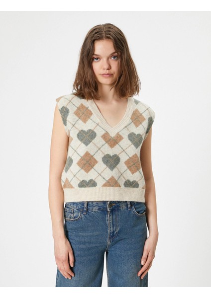 Triko Süveter V Yaka Jakarlı Kolsuz modelleri