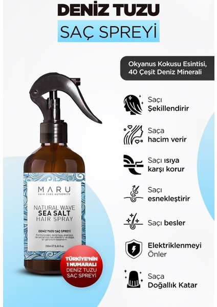 MARU Hacim Ve Dolgunluk Veren Deniz Tuzu Saç Spreyi  250 ml