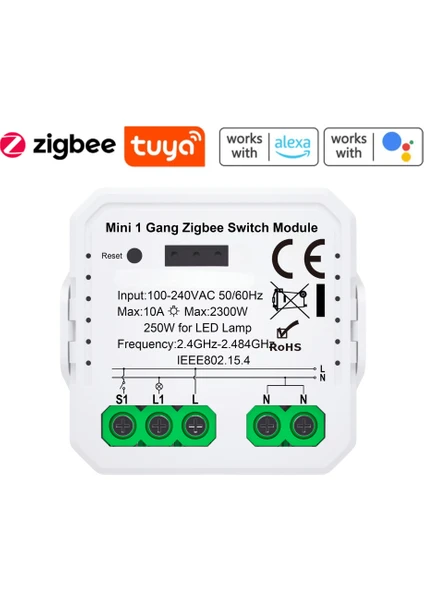 Tuya Ve eWelink Uyumlu Zigbee Akıllı Anahtar (10A - 220V Röle) Tek Çıkışlı, Anahtar Girişli, Google Asistan, Alexa Home Assistant Zigbee2MQTT ZHA Destekli Switch