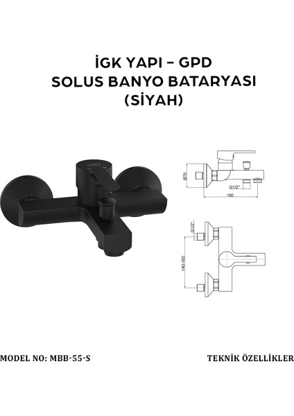 MBB55-S - Solus Banyo Bataryası (Siyah) modelleri