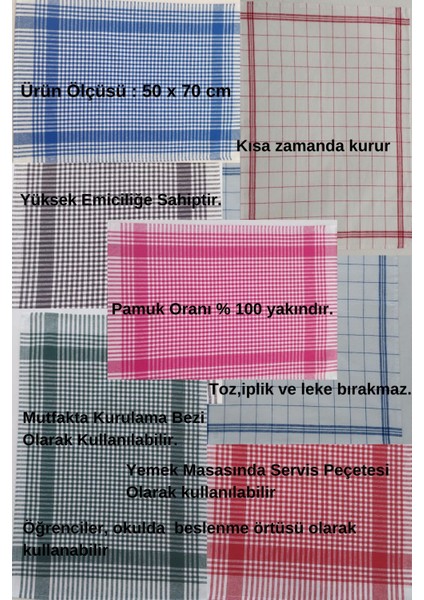 Lila Moon Beyaz Renkli (Mavi Çizgili) Pamuklu Pöti Kareli 4'lü Peçete Kurulama Bezi Beslenme Örtüsü