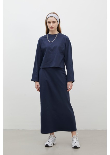 Pamuklu Kalem Etek Lacivert