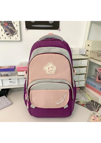 Kızların Okul Çantaları, Retro Kontrast Renkli Ortaokul Öğrenci Sırt Çantaları, Kolej Tarzı Büyük Kapasiteli Gündelik Sırt Çantaları (Yurt Dışından)