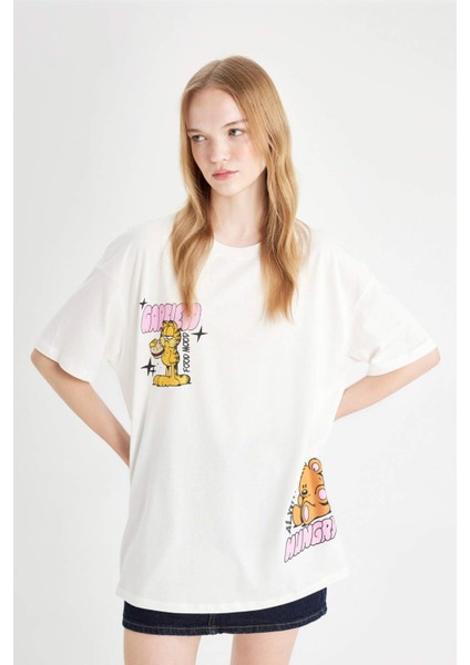 Coool Garfield Oversize Geniş Kalıp Bisiklet Yaka Sırt Baskılı Kısa Kollu Tişört D4827AX24AU
