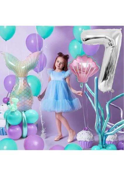 Deniz Kızı Kuyruğu Deniz Kabuğu Gümüş Rakam Balon Doğum Günü Parti Seti Süsü fiyatları