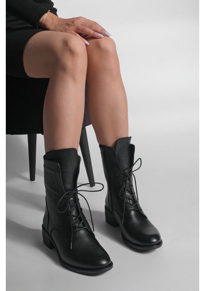 Kadın Hakiki Deri Postal Bot Bağcıklı Fermuarlı Klasik Günlük Bot Mek Siyah fiyatları