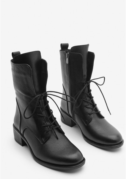 Kadın Hakiki Deri Postal Bot Bağcıklı Fermuarlı Klasik Günlük Bot Mek Siyah indirimleri