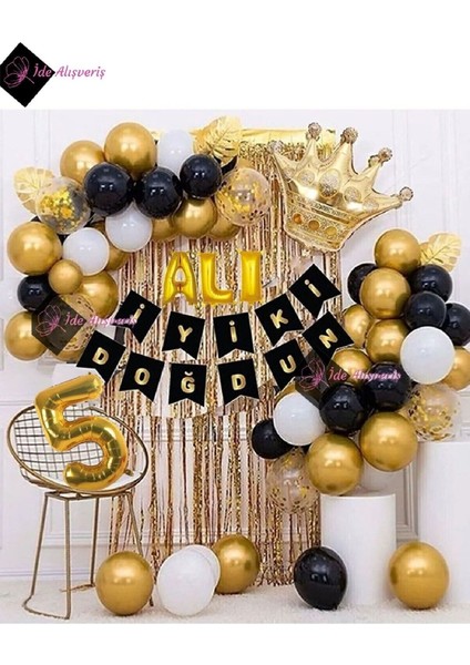 3 Harfli Isim Ve 5 Yaş, Kral Taçlı Balon Zinciri Doğum Günü Seti Iyi Ki Doğdun Doğum Günü Lüks Set