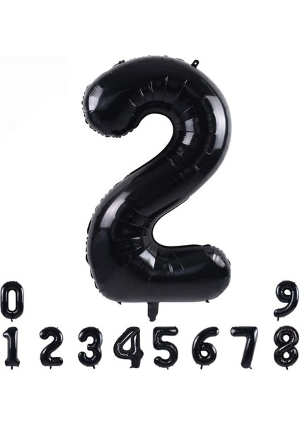 Siyah Konsept 2 Yaş Doğum Günü Kutlama Seti; Beyaz Siyah Konfetili Balon, Rakam Yıldız Folyo Ve Bann modelleri