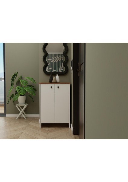 Assos 2 Kapaklı Ayakkabılık / Dolap Marbella Kiraz-Beyaz