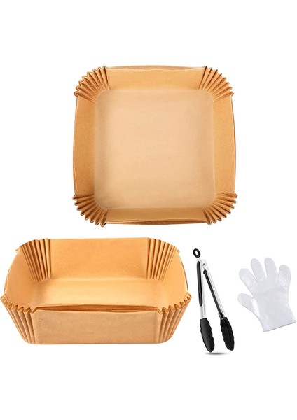 Hava Fritöz Tek Kullanımlık Kağıt Astar, 50 Adet 7.9 Inç Hava Fritöz Parşömen Kağıdı Maşa ve Pişirme Için 100 Adet Eldiven, Barbekü (Yurt Dışından)
