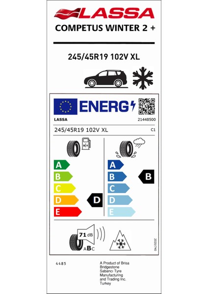 245/45R19 102V Xl Competus Winter 2 + Kış Lastiği (Üretim YILI:2024)