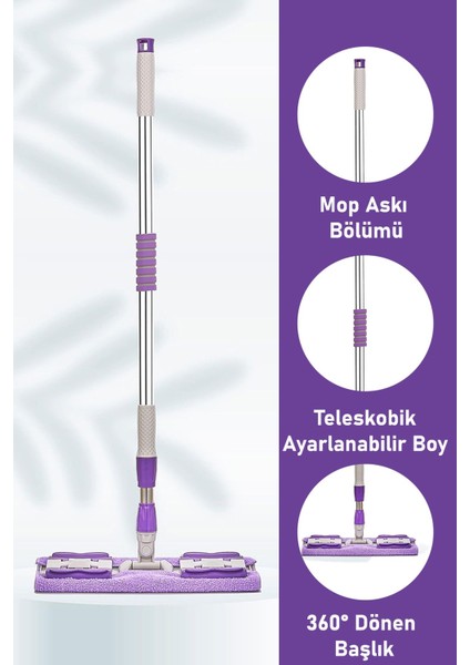 Mor Mandallı / Kıskaçlı Istediğin Bezi Tak Yer Fayans Cam Duvar Yüzey Silme Mopu