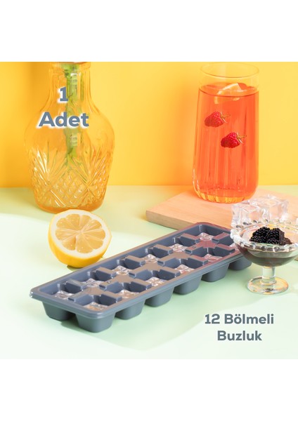 159 Antrasit Buz Kalıbı 12 Bölmeli Buzluk Kalıbı - Renkli Barista Kokteyl Buz Kalıbı