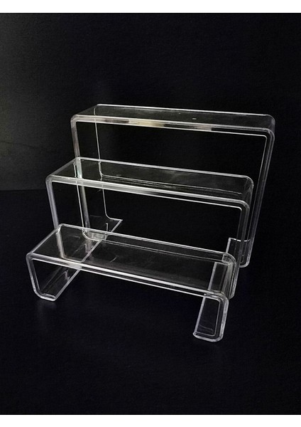 Beyaz 3lü Merdiven Stand, Ayakkabı Standı, 3lü Stand Seti Pleksi Şeffaf Plastik