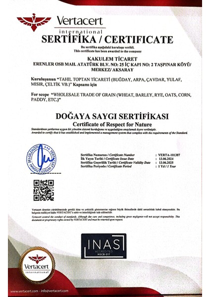 Kakulemsertifikalı Ata Tohum Ekmeklik Tam Buğday Unu 1 kg