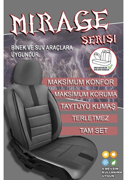 Ford Festiva Uyumlu Koltuk Kılıfı Mirage Serisi - Füme