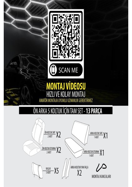 Opel Corsa E Uyumlu Koltuk Kılıfı Mirage Serisi - Füme indirimleri
