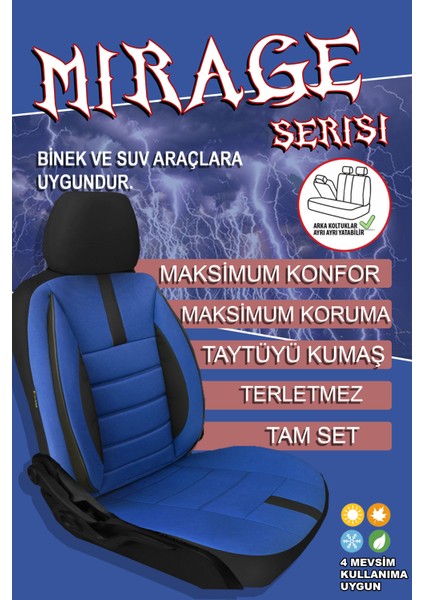 Citroen C3 Uyumlu Koltuk Kılıfı Mirage Serisi - Mavi
