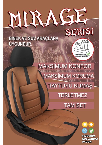 Citroen C3 Uyumlu Koltuk Kılıfı Mirage Serisi - Taba